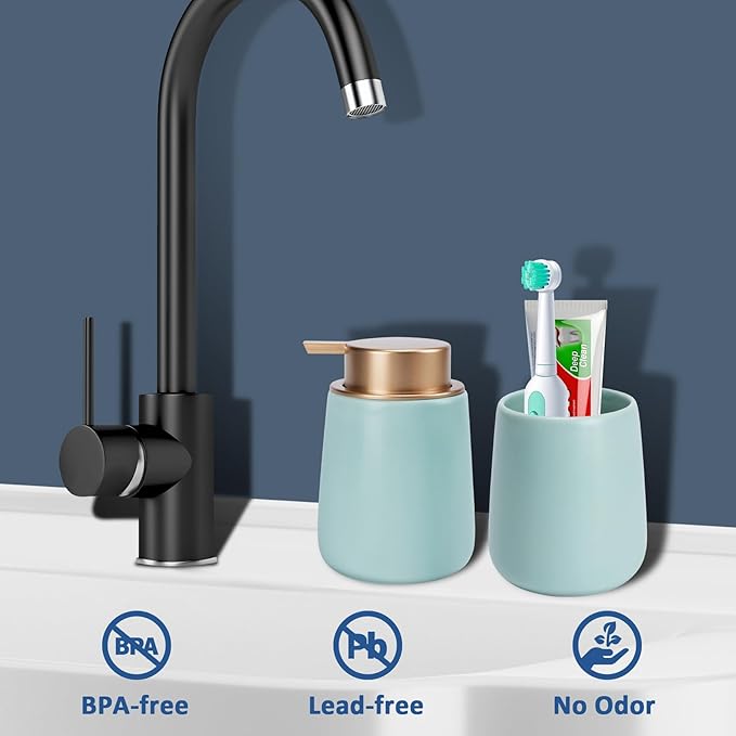 Soap Dispenser Ceramic with Easy-to-Press Pump Hand Lotion Liquid Dispenser for Shampoo Bathroom Kitchen 12 oz