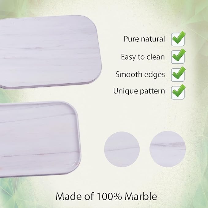 Natural Marble Tray | Luxury Bathroom & Kitchen Organizer | Non-Resin Stone Storage for Perfume, Jewelry, Cosmetics | Waterproof Non-Slip Home Decor,11.8"x7.8"x0.6"