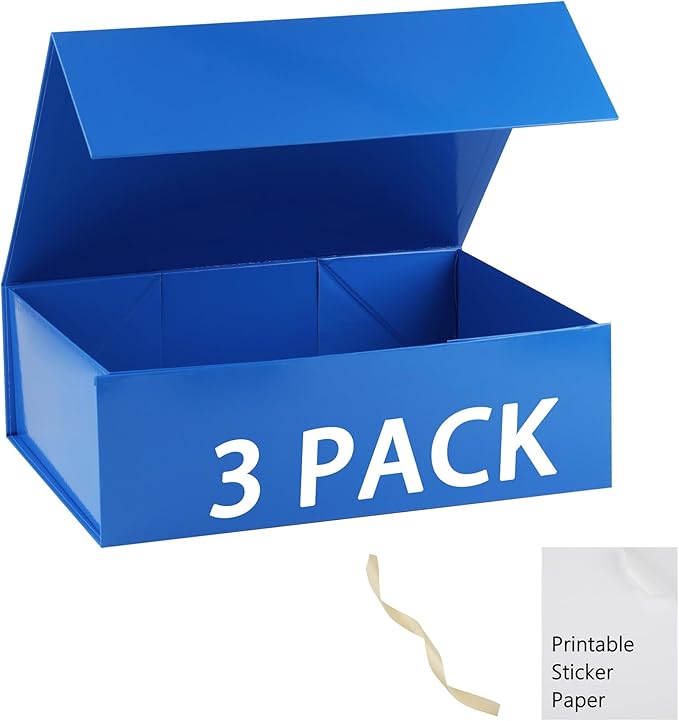 Blue Gift Box,16x14x5.3 Large Gift Boxes With Lids For Presents Includes Ribbon And Diy Printable Sticker Paper,Bridesmaid Proposal Box,Magnetic Gift Box For Birthday,Wedding,Graduation