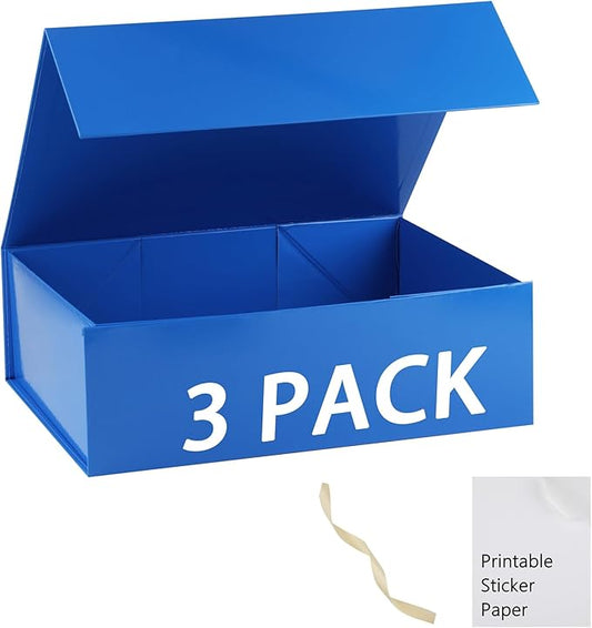 Blue Gift Box,19x16x6 Extra Large Gift Boxes With Lids For Presents Includes Ribbon And Diy Printable Sticker Paper,Bridesmaid Proposal Box,Magnetic Gift Box For Birthday,Wedding,Graduation
