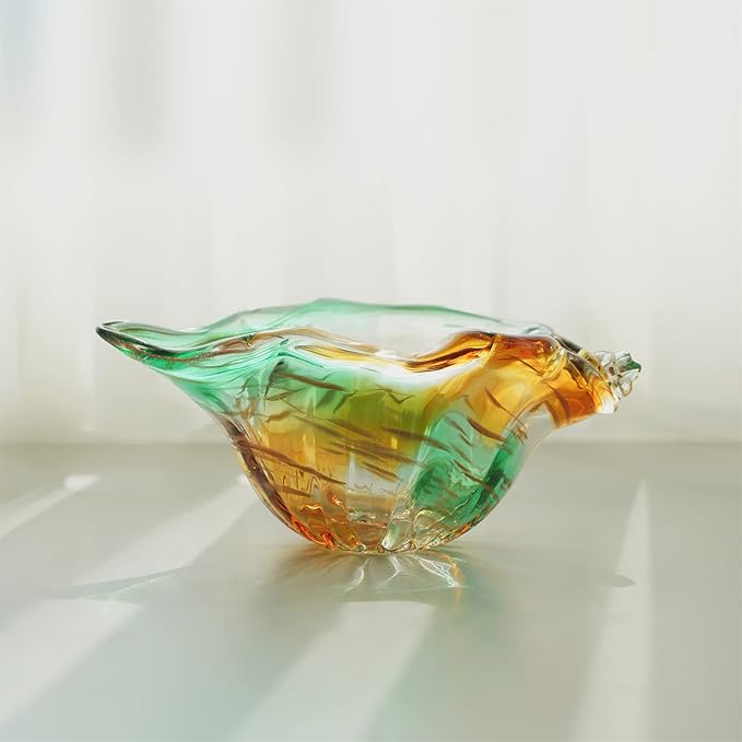 9inch Blown Glass Shell Vase,Handmade Seashell Potpourri Holder Art Glass Conch Seashell Figurine Collectibles Unique Conch Bowl for Home Decor Gift,Colorful