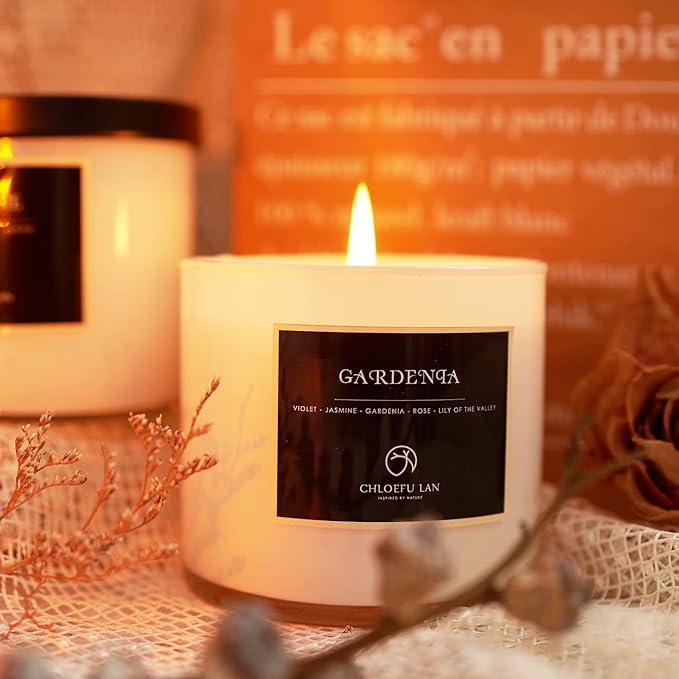 Chloefu LAN Valentines Scented Candles Gifts for Women Gardenia and Jasmine Candles 7.1oz|45 Hour Long Lasting Highly Scented 100% Soy Candle, Home Decor, Aromatherapy Candle with Gift Box 2 Pack