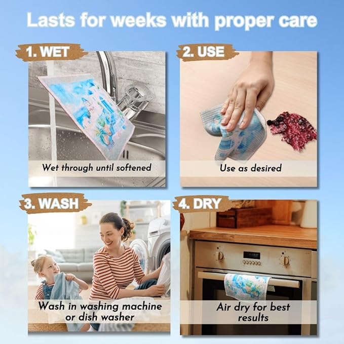 Swedish Dishcloths for Kitchen - Ecofriendly Reusable Paper Towels, Biodegradable Dish Cloths - Cellulose Sponge Dish Cloths for Washing Dishes - 8 Pack (Mediterranean)