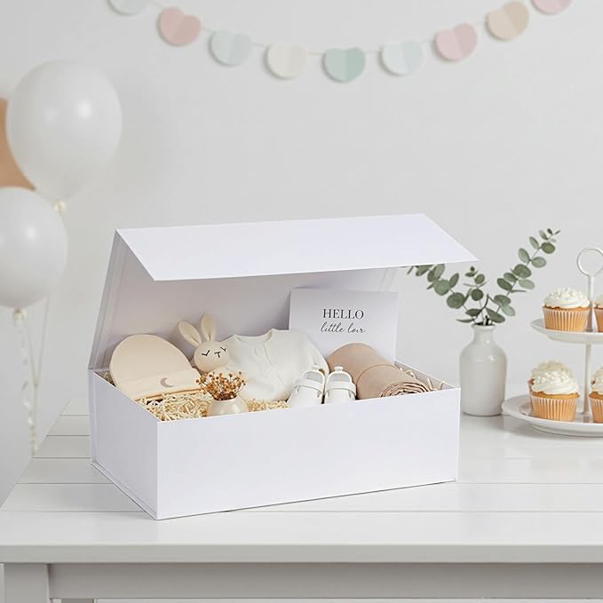 VGOODALL White Gift Box, 14x8.7x4.3 inches Gift Boxes For Presents With Lids and Magnetic Closure Collapsible For Bridesmaid Proposal, weddings, Anniversary Present