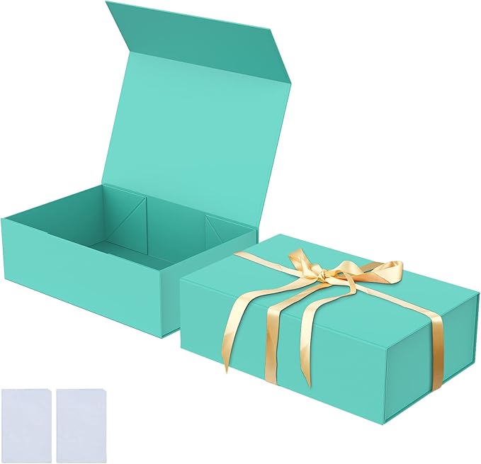 Luxury Large Gift Box 13.8"x9"x4.3" Storage Box Ribbon Magnetic Closure for Luxury Packaging Box for Mother's Day, Birthdays, Bridal Gifts,Weddings