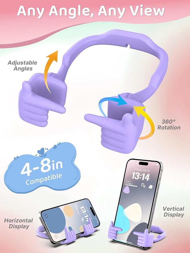 Stocking Stuffers for Teens Girls Boys Cell Phone Stand Patented Adjustable Shy Fingers Lazy Phone Holder for Desk Cool Gadgets Fun Gifts Ideas for Adults Women Gifts for Christmas (Purple)