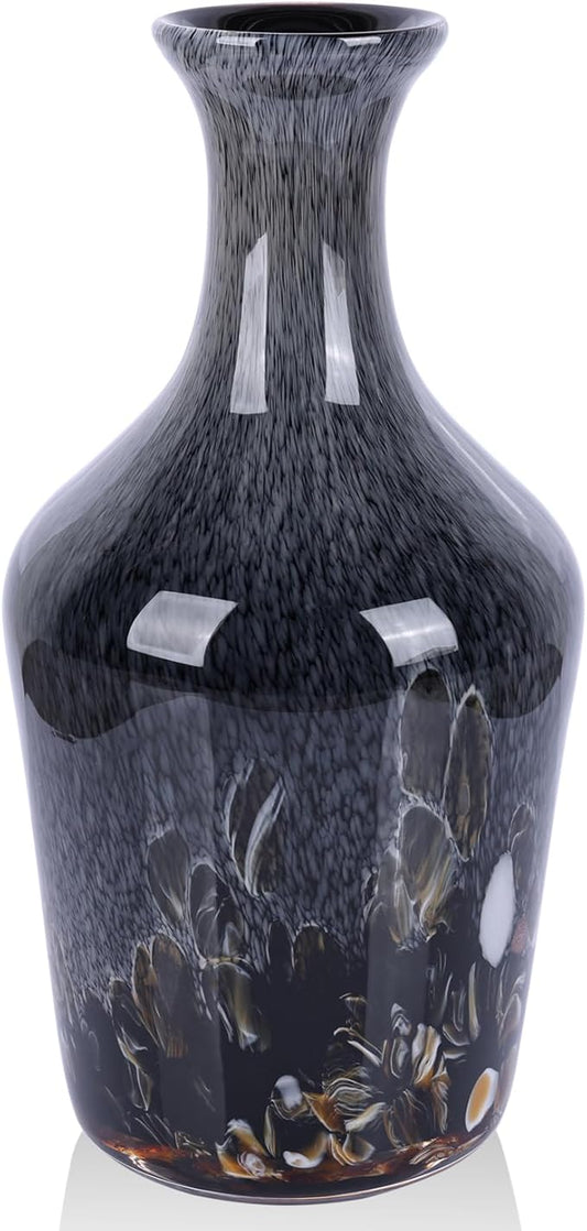 12.2" Tall Hand Blown Glass Vase – Pretty Grey Decorative Flower Vase, Modern Vintage Fusion Home Decor, Colorful Murano Glass Vases for Table Centerpieces, Living Room, Bathroom, Entry Table