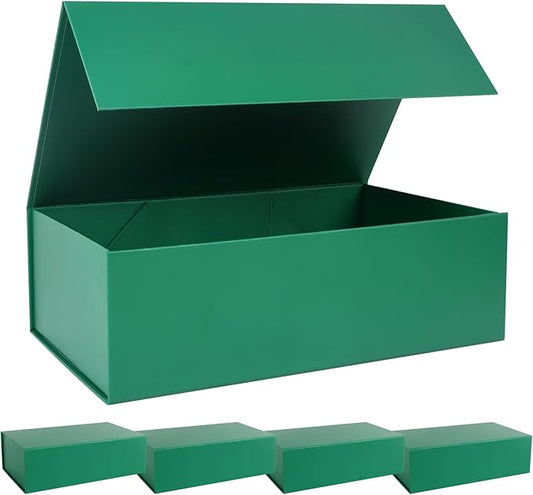 Green Christmas Gift Box with Magnetic Lids 13.8x8.3x4.4 in, Bridesmaid Groomsman Proposal Box, Large Rectangle Storage Box 5 Pack
