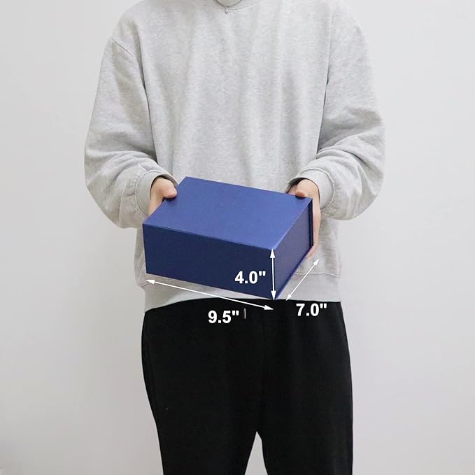 4 Pack 9.5x7x4 Inches Gift Boxes with Magnetic Closure Lids, Blue Magnetic Box for Wedding, Groomsmen Bridesmaid Proposal, Birthdays, Mother's Day