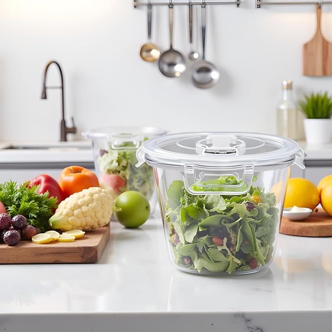 3-Cup Round Glass Meal Prep Containers with Lids,24oz Glass Food Storage Containers with Spoons, Heat-Resistant BPA-Free for Soup, Leftover, Oven, Dishwasher, Fridge, Freezer Safe (2 Pack)