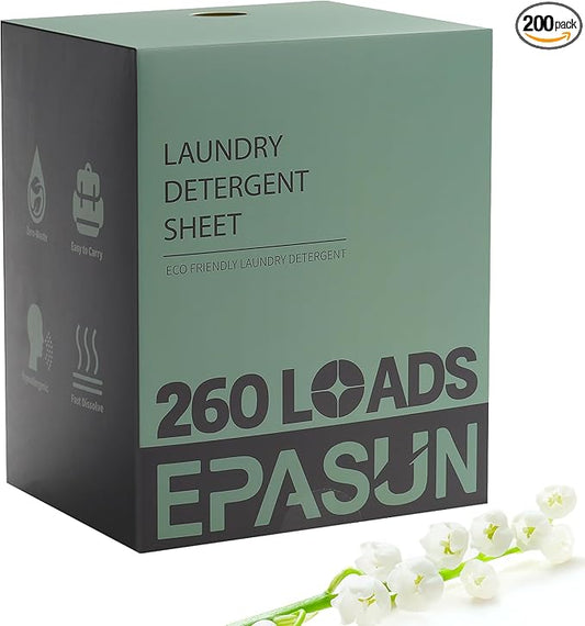 Laundry Detergent Sheets 260 Loads, Fresh Scent, Eco-Friendly Liquidless Soap Strips, Plant-Based, Hypoallergenic Washing Supplies