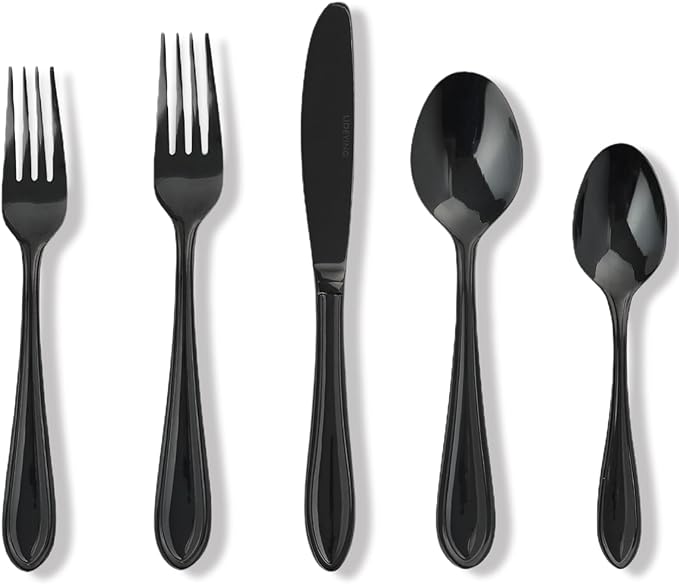 Black Silverware Set, 40-Piece Stainless Steel Flatware for 8, Heavy-Duty 18/0 Stainless Steel Utensils,Mirror Polished Dishwasher Safe for Home & Kitchen Dining