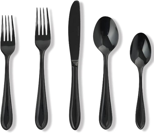 Black Silverware Set, 60-Piece Stainless Steel Flatware for 12, Heavy-Duty 18/0 Stainless Steel Utensils,Mirror Polished Dishwasher Safe for Home & Kitchen Dining