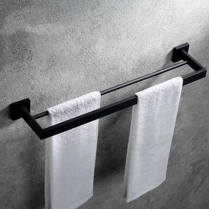 SUYA 24 Inch Double Towel Bar for Bathroom Wall, SUS304 Stainless Steel Towel Rack for Bathroom & Kitchen,Modern Bathroom Towel Hanger for Home Decor,2-Tier Wall Mounted Towel Rod in Matte Black