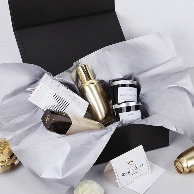 UoeRing 6 Pack Black Gift Box Large 13.5x11.8x4.7 inch Luxury Groomsman Box for Presents with Magnetic Closure Lid Collapsible,Contains Card, Ribbon, Tissue Paper,Shredded Paper Filler