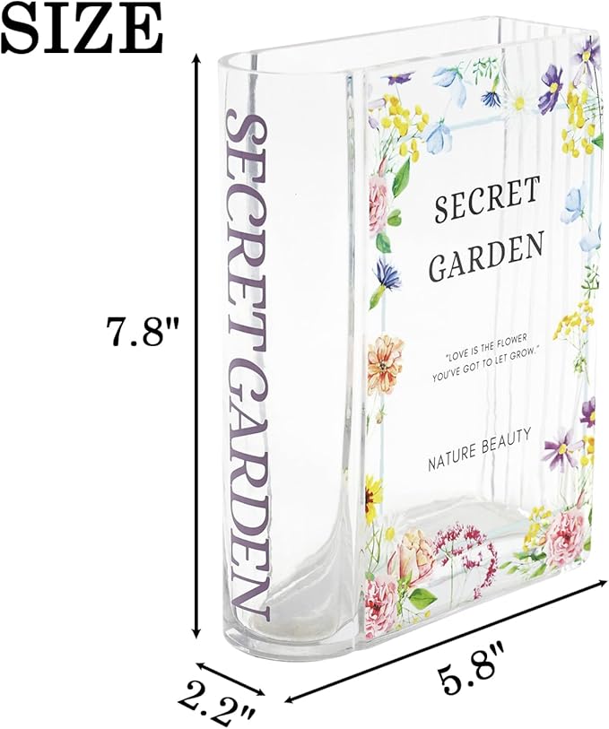 Glass Book Vase, Clear Book Vase for Flowers, Large Glass Vases, Modern Book Shaped Vases for Bedroom, Living Room, Office, Coffee Table, Bookshelf(Garden)
