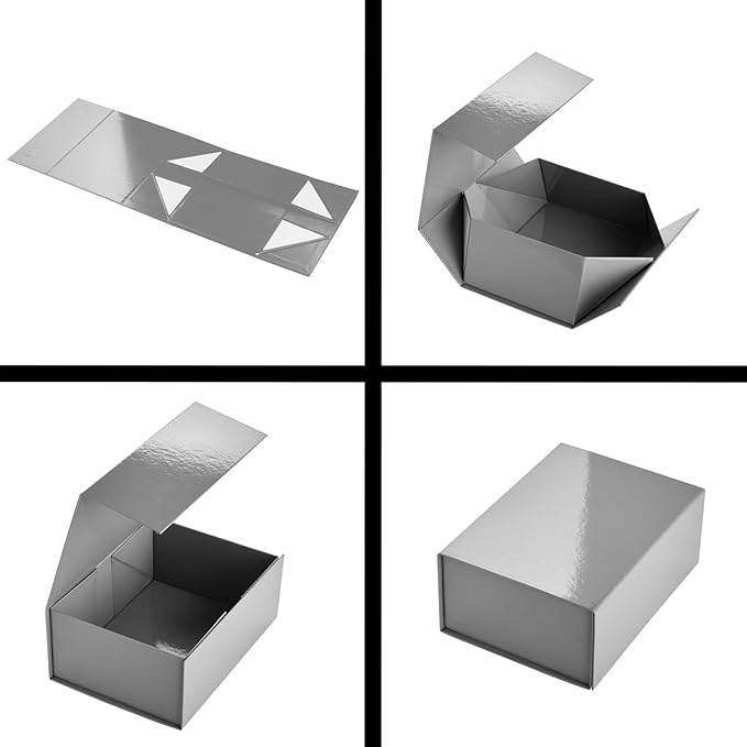 Stockroom Plus 6 Pack Magnetic Gift Boxes with Lids, 9.5 x 7 x 4 Inches for Birthday, Wedding, Groomsman and Bridesmaid Proposal Box (Gray) - Groomsmen Proposal Gift Box