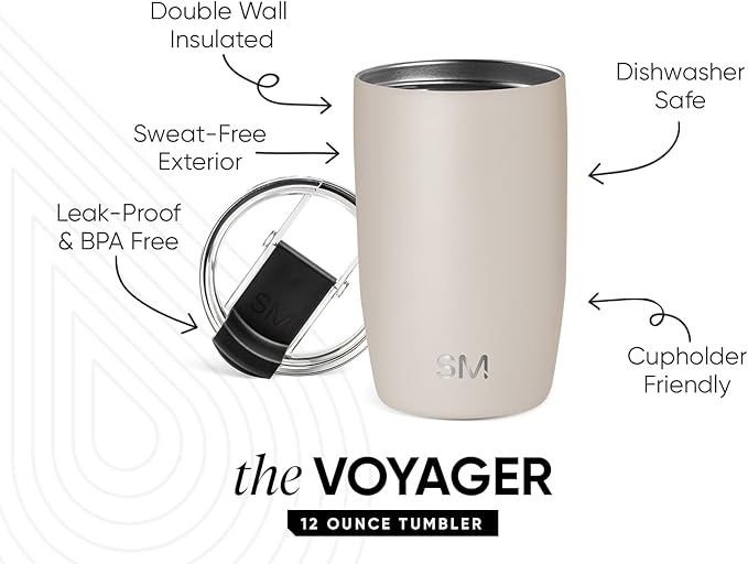 Simple Modern Travel Coffee Mug Tumbler with Flip Lid | Reusable Insulated Stainless Steel Cold Brew Iced Coffee Cup Thermos | Gifts for Women Men Him Her | Voyager Collection | 12oz | Almond Birch