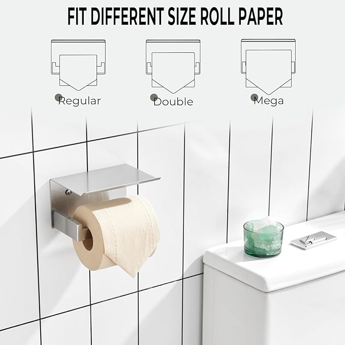 KOKOSIRI Toilet Paper Roll Holder Brushed Nickel Toilet Paper Holder with Shelf Stainless Steel Bathroom Dispenser Wall Mounted, B2010BR