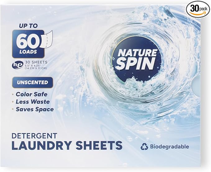 Eco Laundry Detergent Sheets, 30 Sheets (60 Loads), Unscented, Dissolvable, Vegan, Hypoallergenic, Plant Powered Laundry (1 Pack)