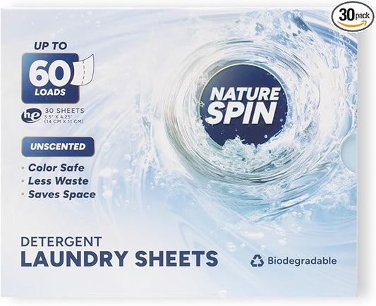 Eco Laundry Detergent Sheets, 30 Sheets (60 Loads), Unscented, Dissolvable, Vegan, Hypoallergenic, Plant Powered Laundry (1 Pack)