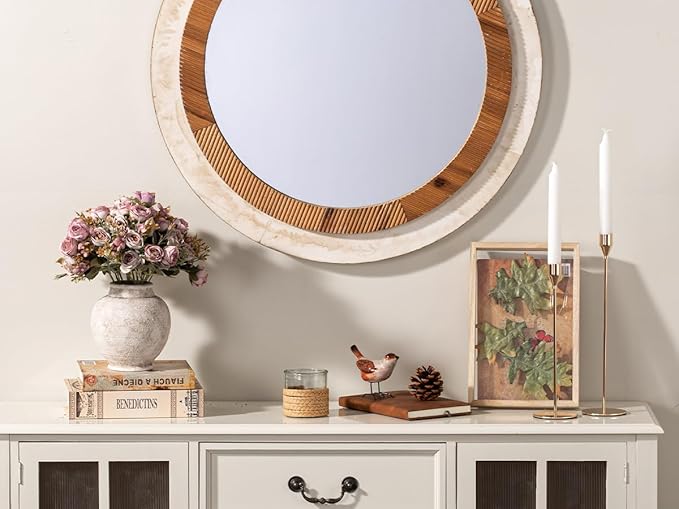 Ceramic Rustic Vase, 6 Inch Small Flower Farmhouse Vase Decorative Vase Short Pottery Vases for Home Decor Table Living Room Entryway Mantel Bookshelf Bedroom Bathroom Kitchen - Rustic White