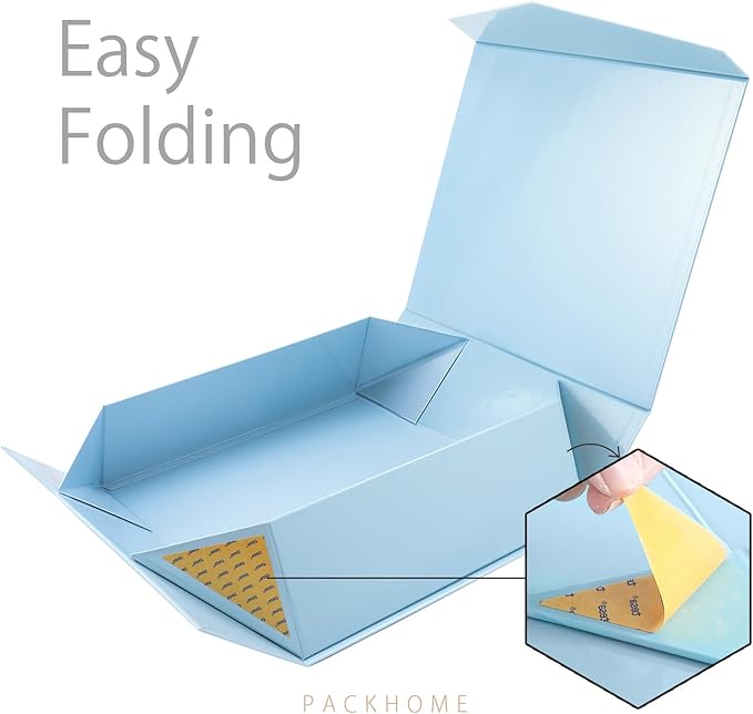 PACKHOME 17x14.5x5.5 Inches, Extra Large Gift Box with Lid, Magnetic Closure Box for Clothes and Large Gifts (Glossy Light Blue)