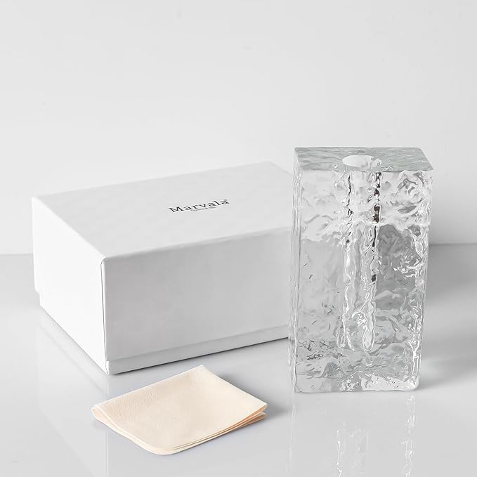 Crystal Flower Vase with Glacial Texture, Clear, Handcrafted Centerpiece for Wedding, Home Decor, Table Display