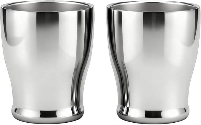 2-Pack Double Wall Stainless Steel Insulated Cups, 8.8oz (260ml), Hot & Cold Drinkware for Travel, Office, Home – Sweat-Proof, Durable, Mirror Polished Finish (Silver)