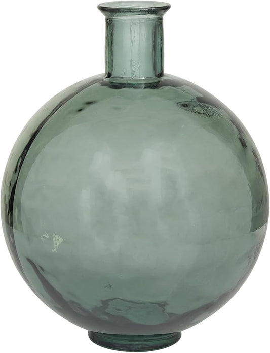 Deco 79 Recycled Glass Handmade Decorative Vase Spanish Centerpiece Vase, Flower Vase for Home Decoration 13" x 13" x 17", Green