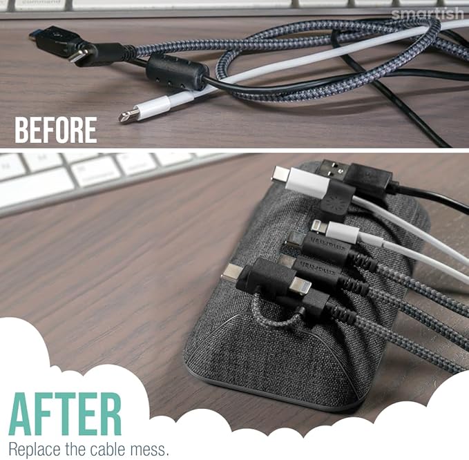 Smartish® Magnetic Cord Holder - Bigger Cable Wrangler Stocking Stuffer Organizer with Magnet Clips for Charger Management on Desktop, Nightstand - Holds 6+ Cables - No. 2 Pencil Gray