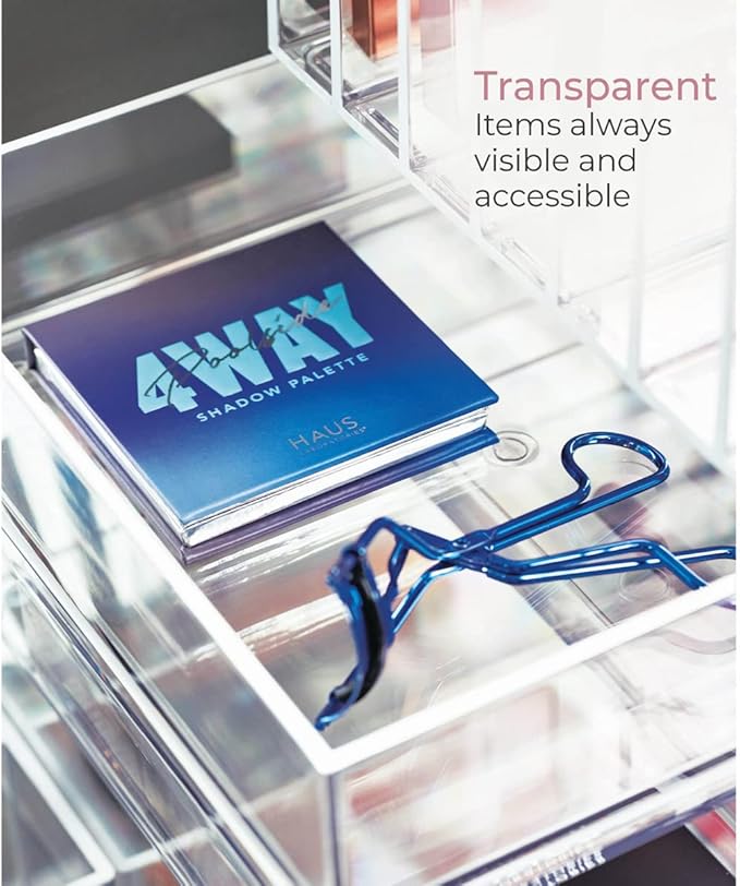 iDesign Stackable Makeup Drawer Organizer - Vanity Organizer or Desk Organizer - Clear/Matte White