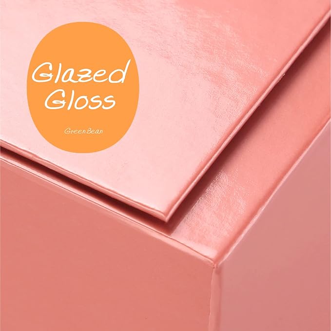 GREEN BEAN Gift Box 11x7.8x2.3 Inches, Rose Gold Gift Box with Lid for Presents, Magnetic Shirt Gift Boxes for Clothes (Glossy Metallic Rose Gold, Polka Dot Design Inside)
