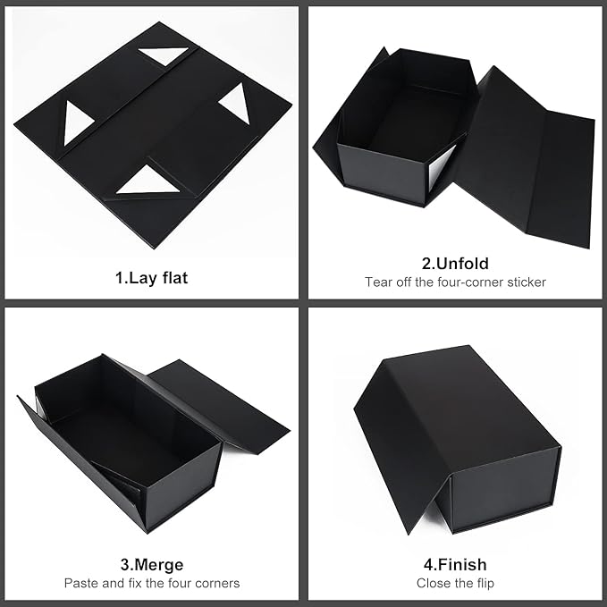 Black Gift Box 12" x 6" x 4" with Magnetic Closure Lid Gifts Boxe for Presents,Bridesmaid Gifts Boxes,Cute Box,Birthday Gift Boxe,Luxury for Gifts Packaging, Magnetic Gift Boxes for Wrapping Gifts (Black)