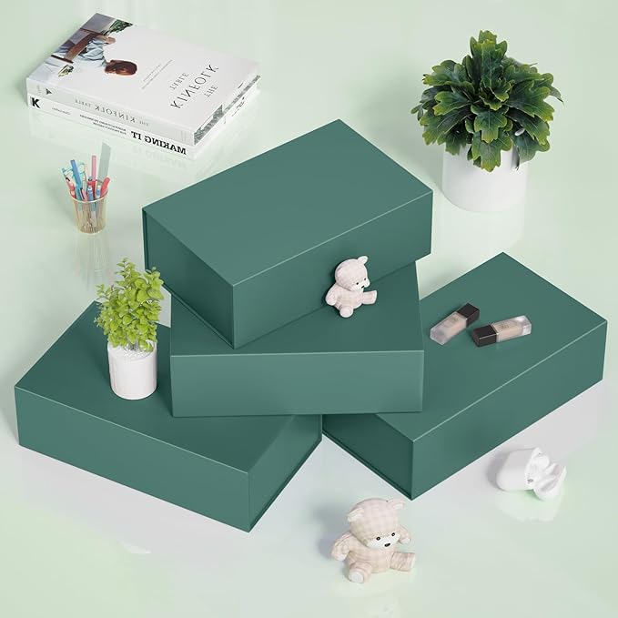 5 Pack Green Gift Box, 9.5x6x3'' Gift box for Presents with Lids Magnetic Closure Rectangle Collapsible for Bridesmaid Proposal Box, Wedding, Christmas, Halloween, Birthday Gift Packging
