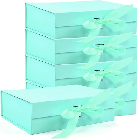 Large Gift Box, 5-Pack Magnetic Lid Gift Box Ribbon Closure Bo Elegant Gift Packaging Luxury Gift Box Decorative Gift Box,10.5x7.5x3.1" - Multi-Occasion Packaging Boxes (Green)