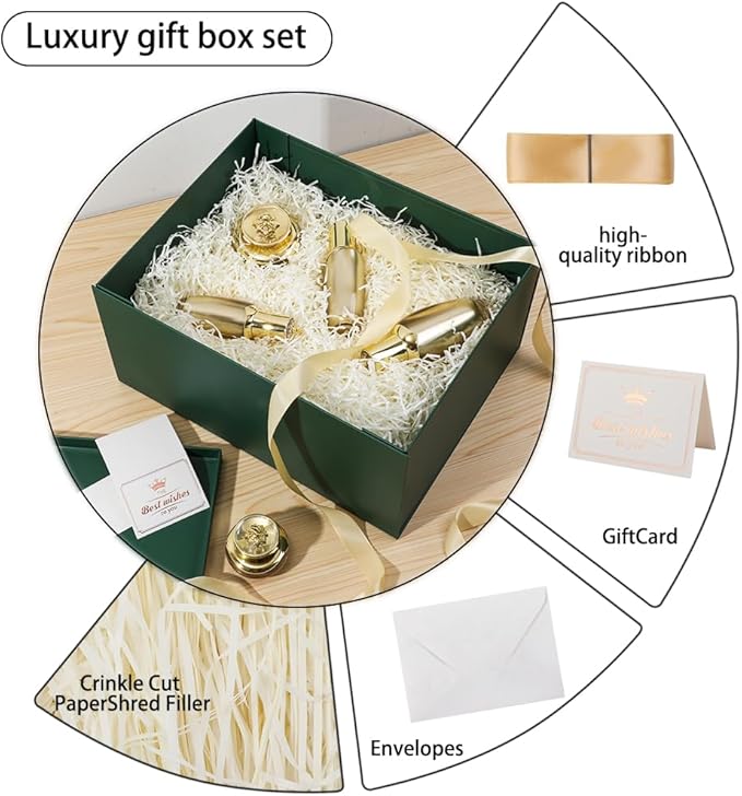 1Pcs Green Extra Large gift box with lids 16.5×13×8 Inches gift boxes for presents,Birthday Box (include Ribbon, Paper Shred Filler Gift Card & Envelopes)