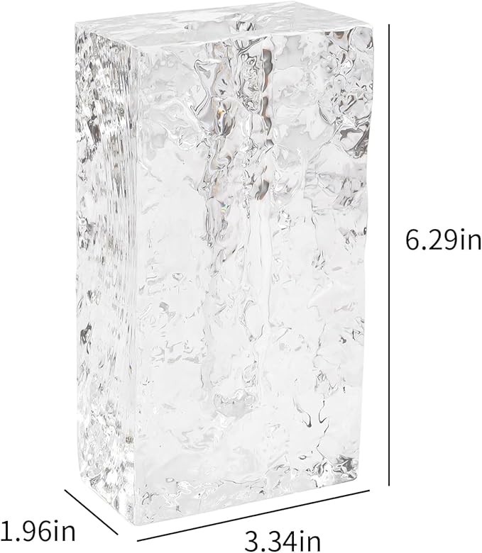 Crystal Flower Vase with Glacial Texture, Clear, Handcrafted Centerpiece for Wedding, Home Decor, Table Display