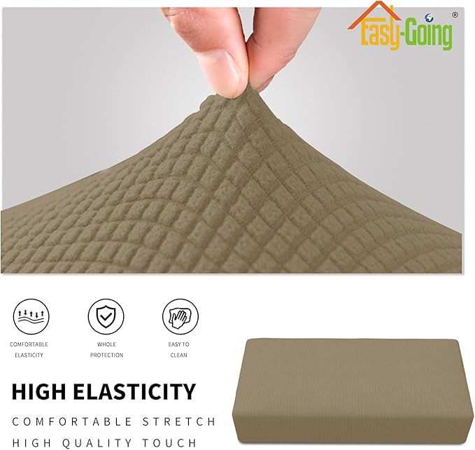 Easy-Going Stretch Ottoman Cover Folding Storage Stool Furniture Protector Soft Rectangle Slipcover with Elastic Bottom (Ottoman XX-Large, Tan)