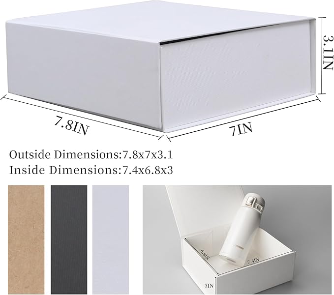 Rsgift White Gift Box with Lid, 7.8x7x3.1 Inches(Inside size:7.4x6.8x3 inches), Magnetic Closure Small box for Men - Wedding, Birthday, Graduation Packaging