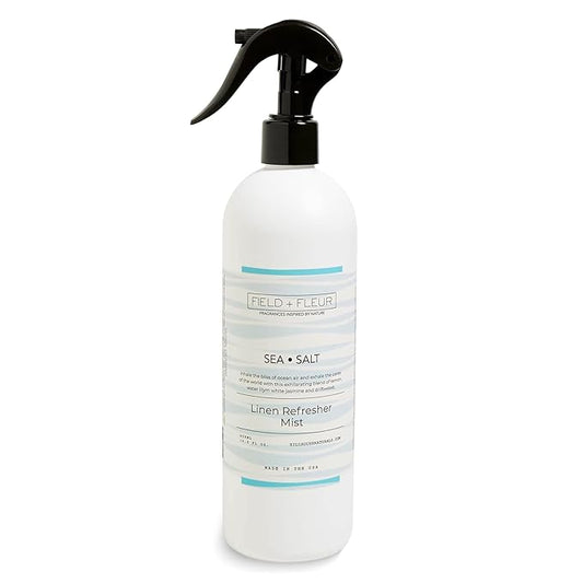 FIELD FLEUR Sea Salt Linen & Room Spray 15.5 oz - Aromatic & Refreshing Bedding & Fabric Mist - Air Freshener for Clothes & Sofas - Notes of Lemon, Water Lily, Jasmine & Driftwood - Made in USA