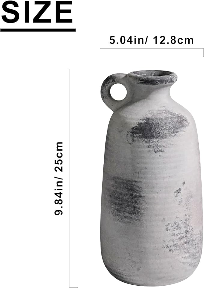 Sunddo Rustic Farmhouse Vase with Handle, Ceramic Vase,10 inch Tall Minimalist Decorative Vases for Home Decor, Table Living Room Bookshelf Entryway Kitchen Bedroom Decor, Grey