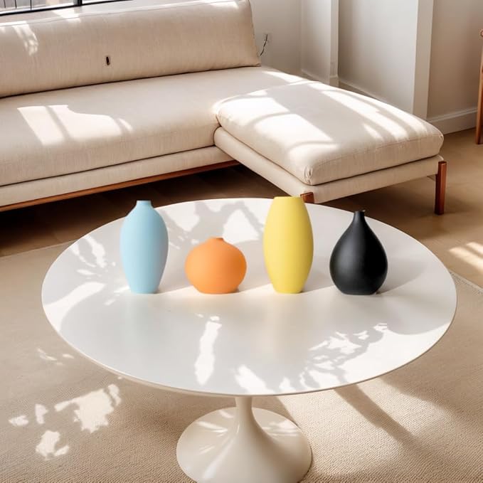 Small Ceramic Matte Vase Set 4 for Modern Home Decor Flower Decoration Office,Bookdesk, Bookshelf, Centerpieces, Tables, Living Room, Dining Table, Bedroom Shelf Entryway Ornament Gift