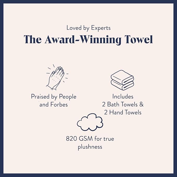 Brooklinen Super-Plush Turkish Cotton Bath Towel Set - Set of 2 Bath Towels + 2 Hand Towels Cotton, 820 GSM, Highly Absorbent, Machine Washable, Perfect for Home & Bathroom (Smoke Grey)