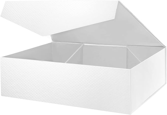 Extra Large Gift Box with Lids 16.3x14.2x5 Inches, White Bridesmaids Proposal Boxes with Magnetic Closure for All Occasion (Lattice Texture)