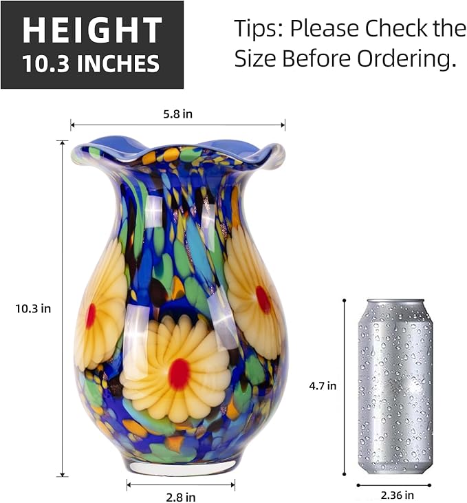 KAMMAK Colored Glass Vase, Beautiful Hand Blown Decorative Vase, Modern Art Vase for Flower Mantle Dining Table Centerpiece, Entryway Living Room Wedding Decoration, FH028
