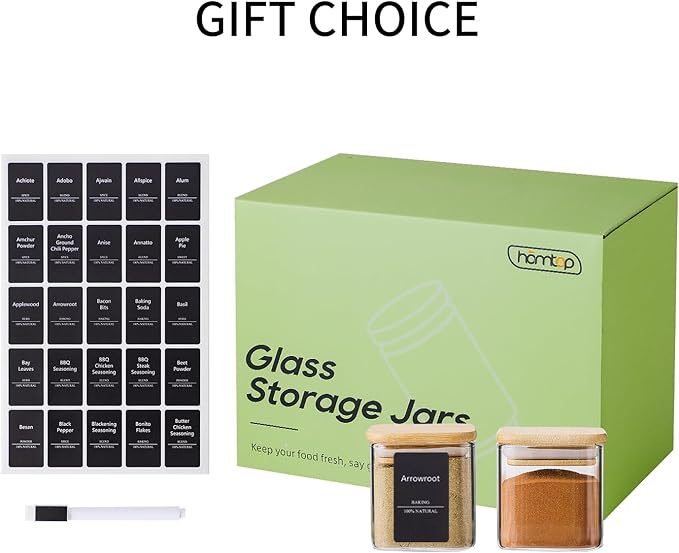 12Pcs 4oz Spice Jars with 275 Labels, Small Seasoning Glass Container Empty Organizer with Bamboo Lid Set for Pepper, Salt, Sugar