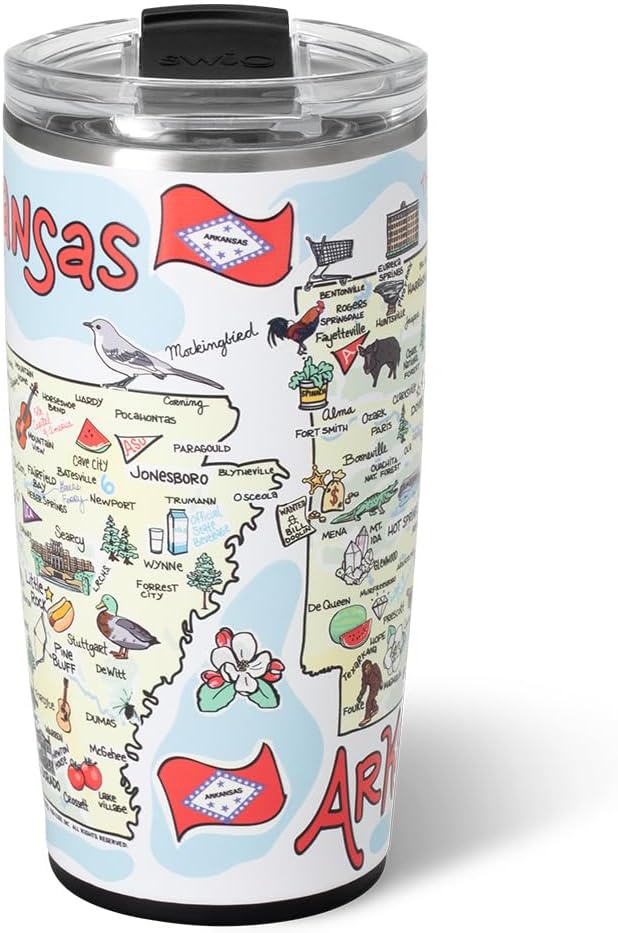 Swig Life 22oz Travel Mug, Insulated Tumbler with Handle and Lid, Travel Coffee Mug, Cup Holder Friendly, Stainless Steel 22 oz Tumbler, Reusable Insulated with Lid (Arkansas)