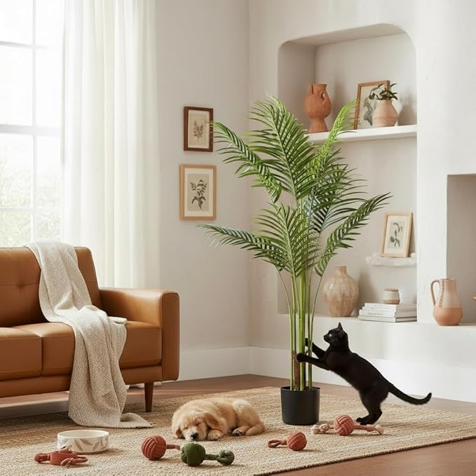 Artificial Bird of Paradise Plant Fake Tropical Palm Tree for Indoor Outdoor, Perfect Faux Plants for Home Garden Office Store Decoration (Palm Tree 120cm)