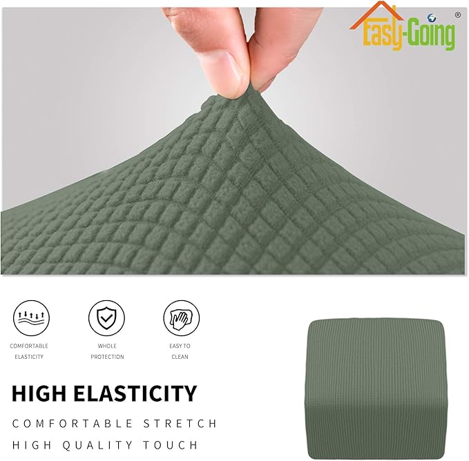 Easy-Going Stretch Ottoman Cover Folding Storage Stool Furniture Protector Soft slipcover with Elastic Bottom (X-Small,Greyish Green)